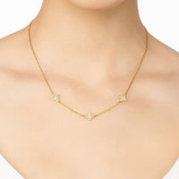 Gold clover flower triple choker necklace with small crystal charms