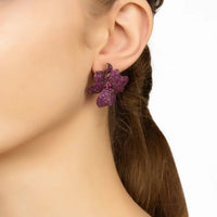 Flower Large Stud Earrings Ruby Rose Gold-1