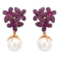 Flowers Pearl Earrings Ruby Pink Rosegold-0