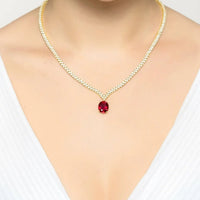 Garbo Oval Gemstone Tennis Necklace Ruby Gold-1