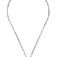 Silver tennis necklace with oval ruby drop and rhinestone tennis chain