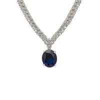 Garbo oval gemstone tennis necklace with sapphire pendant
