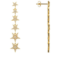 Gold star drop earrings with dangling star line and post backs