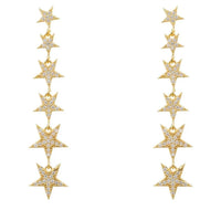 Gold graduated star drop earrings with five dangling star charms