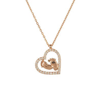 Rose-gold heart mum pendant necklace with sparkling heart halo, chain and bail