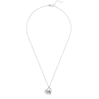 Silver heart mum pendant necklace with chain and small mum handprint charm.