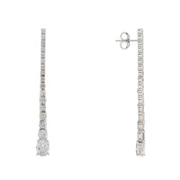 Silver drop earrings with clear stone rows and stud backs
