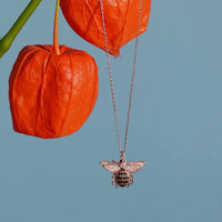 Silver honey bee pendant necklace with dangling rhinestone bee charm on chain