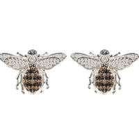 Silver honey bee stud earrings with crystal wings and dangling legs detail