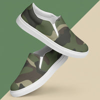 Green Camo Womens Canvas Shoes | Rugged Camouflage Slip-Ons