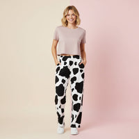 Wide Leg Cow Print Pants | Western Animal Print High Waisted Streetwear Joggers
