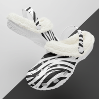 Women's Zebra Print Fluffy Clogs With Fleece Lining Ladies Shoes