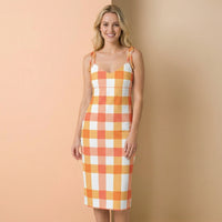 Slip Dress Midi | Peach Gingham Chiffon Sun Dress