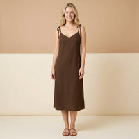 Brown Slip Dress | Earthy Midi Sun Dress for Garden Parties