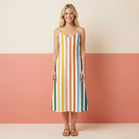 Midi Slip Dress | Pinstripe Chiffon Sun Dress with Slit