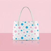 White Pink and Blue Polka Dot Bag Vegan Leather Shoulder Tote