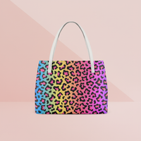 Rainbow Multi Color Leopard Print Vegan Leather Tote Handbag