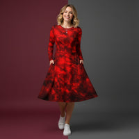 Red And Black Tie Dye Dress | Bold Crimson & Noir Midi Dress with Pockets