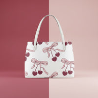 Handbag Cherry | Waterproof Shoulder Tote with Deep Red Cherries & Pink Bows