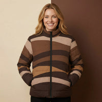 Chocolate Brown Puffer Coat | Dark Brown Abstract Design Padded Jacket