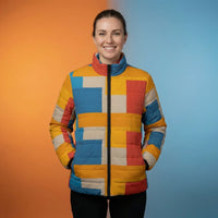 Color Block Puffer Coat | Blue Orange and Red Color Block Outerwear