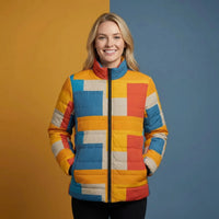 Color Block Puffer Coat | Blue Orange and Red Color Block Outerwear