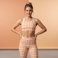 Gingham Sports Bra | Classic Plaid Padded Medium Support Yoga Bra