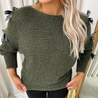 Cut Out Tie Bow Sleeve Detail Chunky Knitted Top