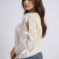 Cut Out Tie Bow Sleeve Detail Chunky Knitted Top