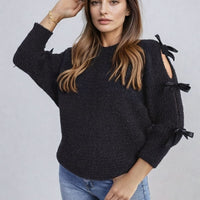 Cut Out Tie Bow Sleeve Detail Chunky Knitted Top