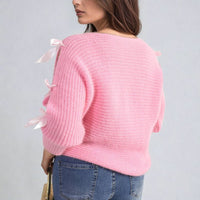 Cut Out Tie Bow Sleeve Detail Chunky Knitted Top