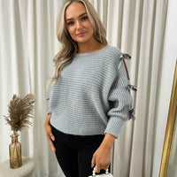 Cut Out Tie Bow Sleeve Detail Chunky Knitted Top