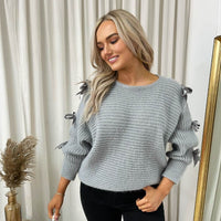 Cut Out Tie Bow Sleeve Detail Chunky Knitted Top