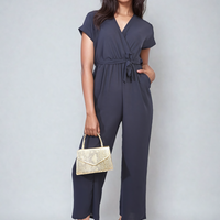 Belted V Neck Jumpsuit with Side Pockets