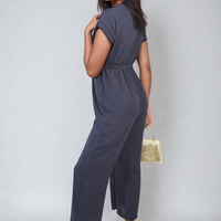 Belted V Neck Jumpsuit with Side Pockets