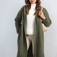 Open Front Folded Sleeve Long Coat Jacket