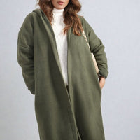 Open Front Folded Sleeve Long Coat Jacket