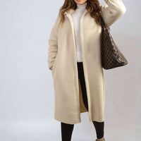 Open Front Folded Sleeve Long Coat Jacket