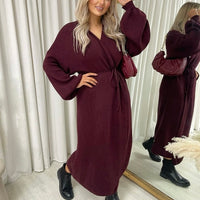 Maxi Cardigan in Brown with Tie Belt and Balloon Sleeves