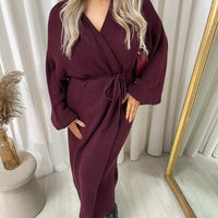Maxi Cardigan in Brown with Tie Belt and Balloon Sleeves
