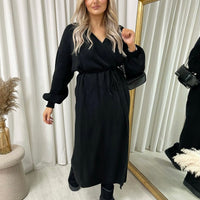 Maxi Cardigan in Brown with Tie Belt and Balloon Sleeves