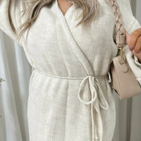 Maxi Cardigan in Brown with Tie Belt and Balloon Sleeves