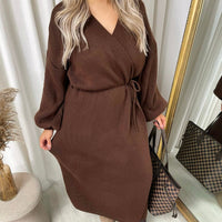 Maxi Cardigan in Brown with Tie Belt and Balloon Sleeves