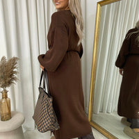 Maxi Cardigan in Brown with Tie Belt and Balloon Sleeves