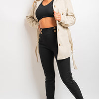 Elastic Waist Button Detail Leggings