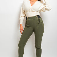 Elastic Waist Button Detail Leggings