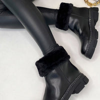 Ankle Boots in Cream with Fluffy Cuffs and Chunky Soles