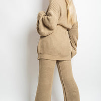 Knitted Co-ord Set in Black with Belted Cardigan and Wide-Leg Trousers