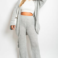 Knitted Co-ord Set in Black with Belted Cardigan and Wide-Leg Trousers