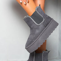 Platform Chelsea Boots in Beige with Faux Fur Lining